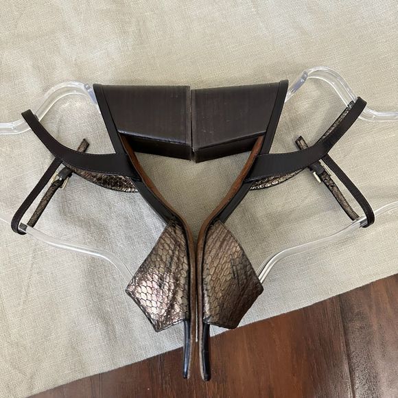 SCANLAN THEODORE Moro Heeled Sandals in Snakeskin Bronze Espresso - Picture 7 of 12